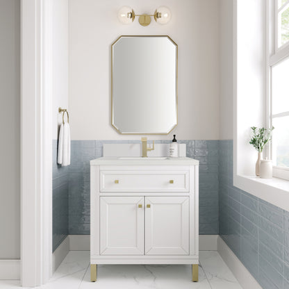 Renovate for Less Atlanta Chicago 30" Single Vanity, Glossy White, w/ Single Hole 3CM White Zeus Silestone® Top & Backsplash