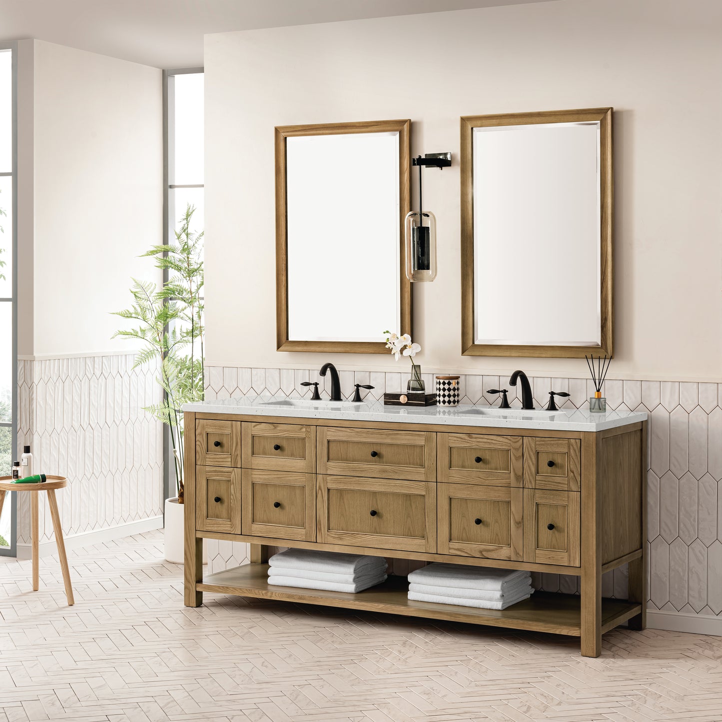 Renovate for Less Atlanta Breckenridge 72" Double Vanity, Light Natural Oak w/ 3 CM Lime Delight Top
