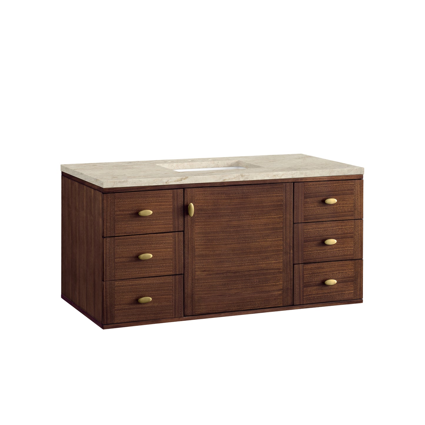 Renovate for Less Atlanta Amberly 48" Single Vanity, Mid-Century Walnut, w/ 3 CM Tajnar Eclos Top w/FreePower Wireless Charger