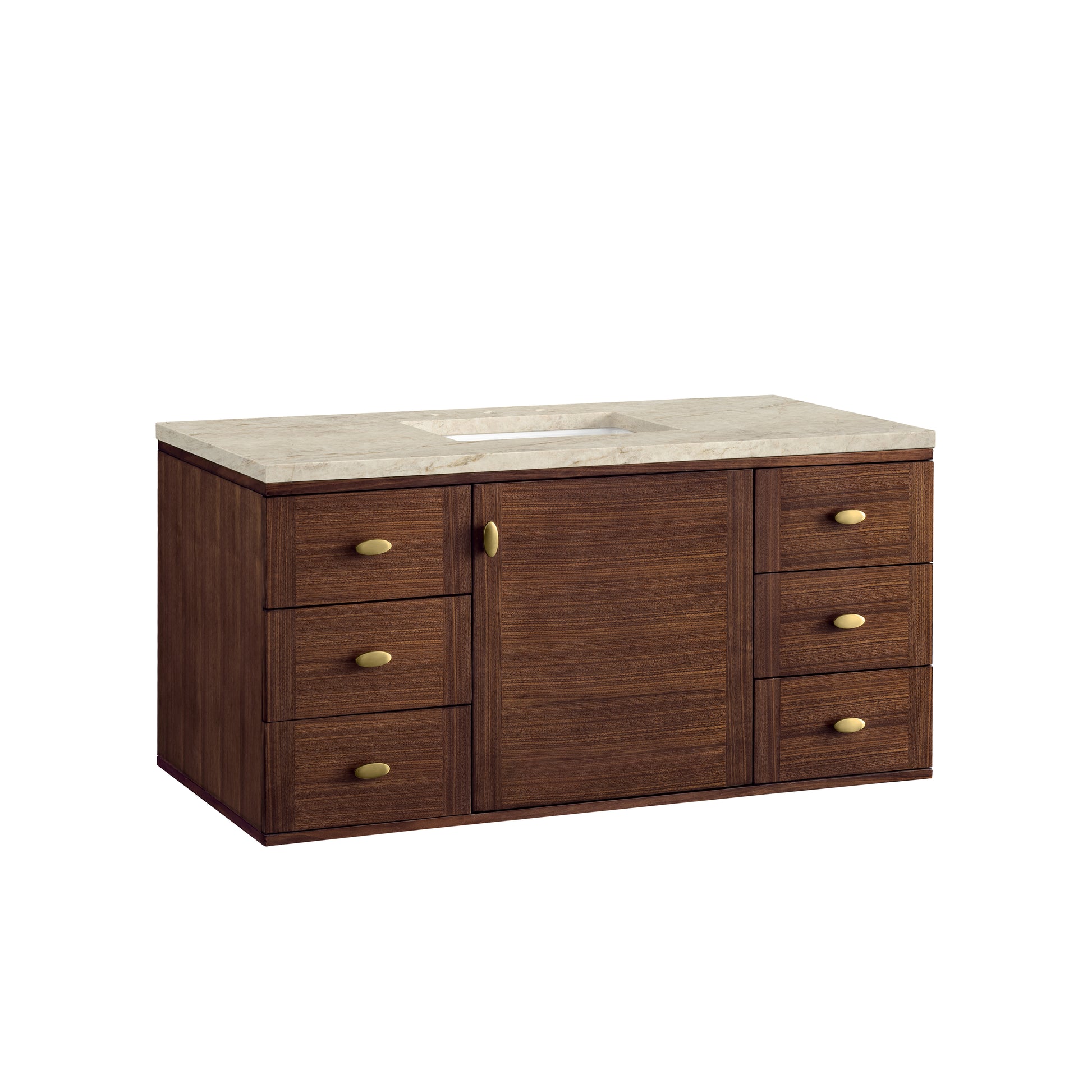 Renovate for Less Atlanta Amberly 48" Single Vanity, Mid-Century Walnut, w/ 3 CM Tajnar Eclos Top w/FreePower Wireless Charger