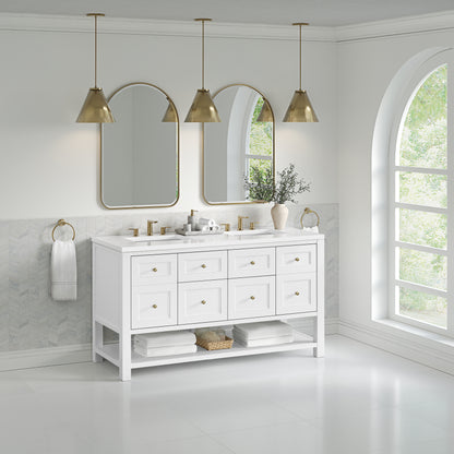Renovate for Less Atlanta Breckenridge 60" Double Vanity, Bright White, w/ 3 CM White Zeus Quartz Top