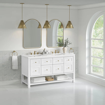 Breckenridge 60" Double Vanity, Bright White, w/ 3 CM White Zeus Quartz Top