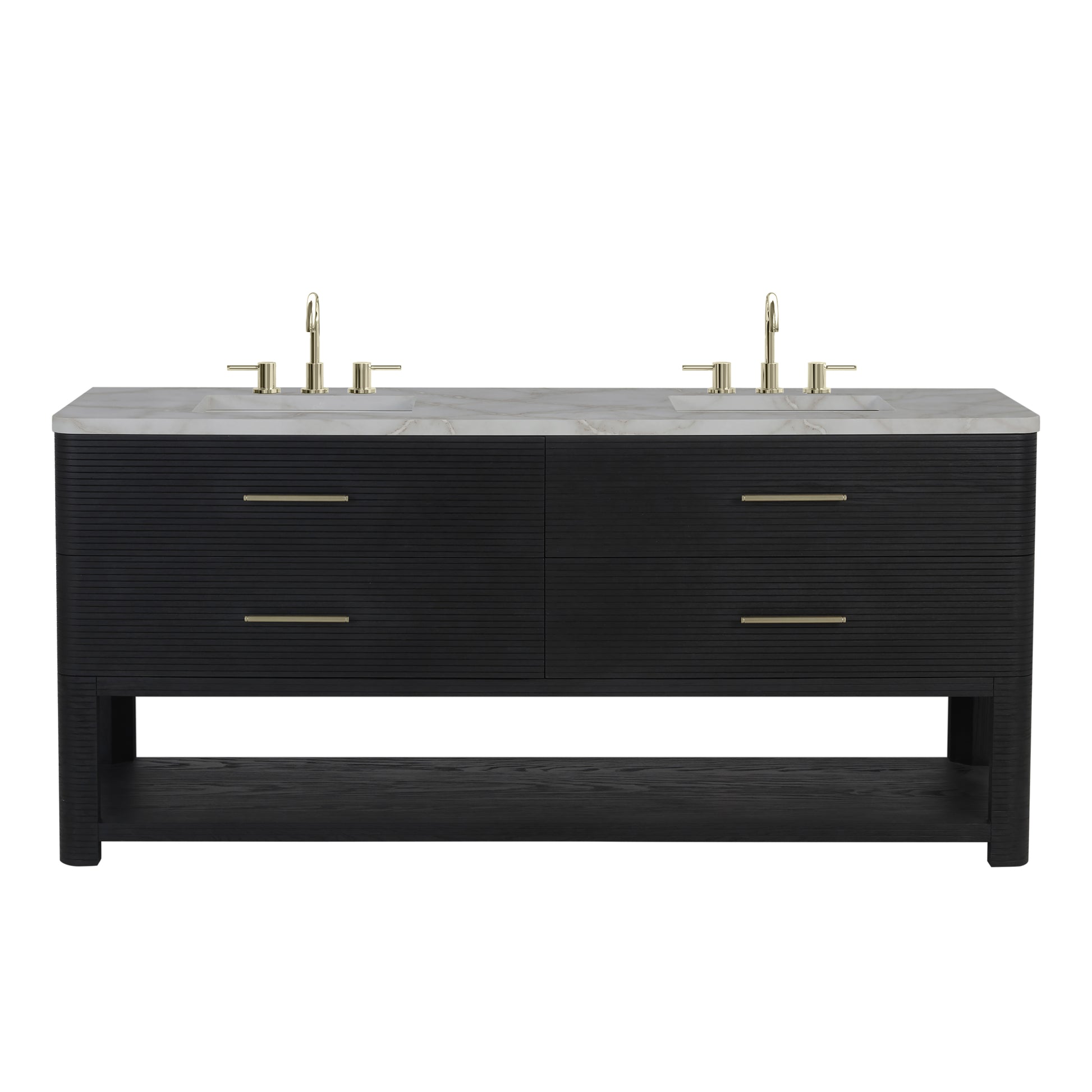 Renovate for Less Atlanta Lucian 72" Double Vanity, Carbon Oak w/ 3 CM Victorian Silver Silestone Widespread Top