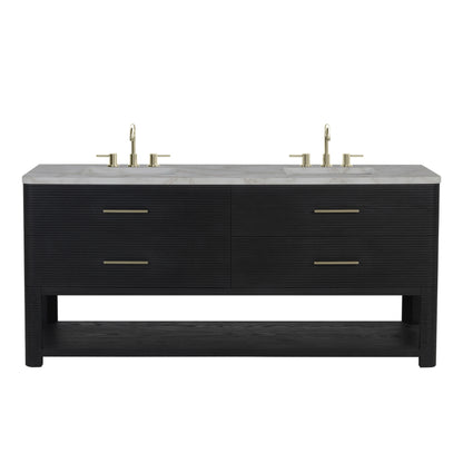 Renovate for Less Atlanta Lucian 72" Double Vanity, Carbon Oak w/ 3 CM Victorian Silver Silestone Widespread Top