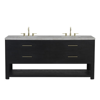Lucian 72" Double Vanity, Carbon Oak w/ 3 CM Victorian Silver Silestone Widespread Top