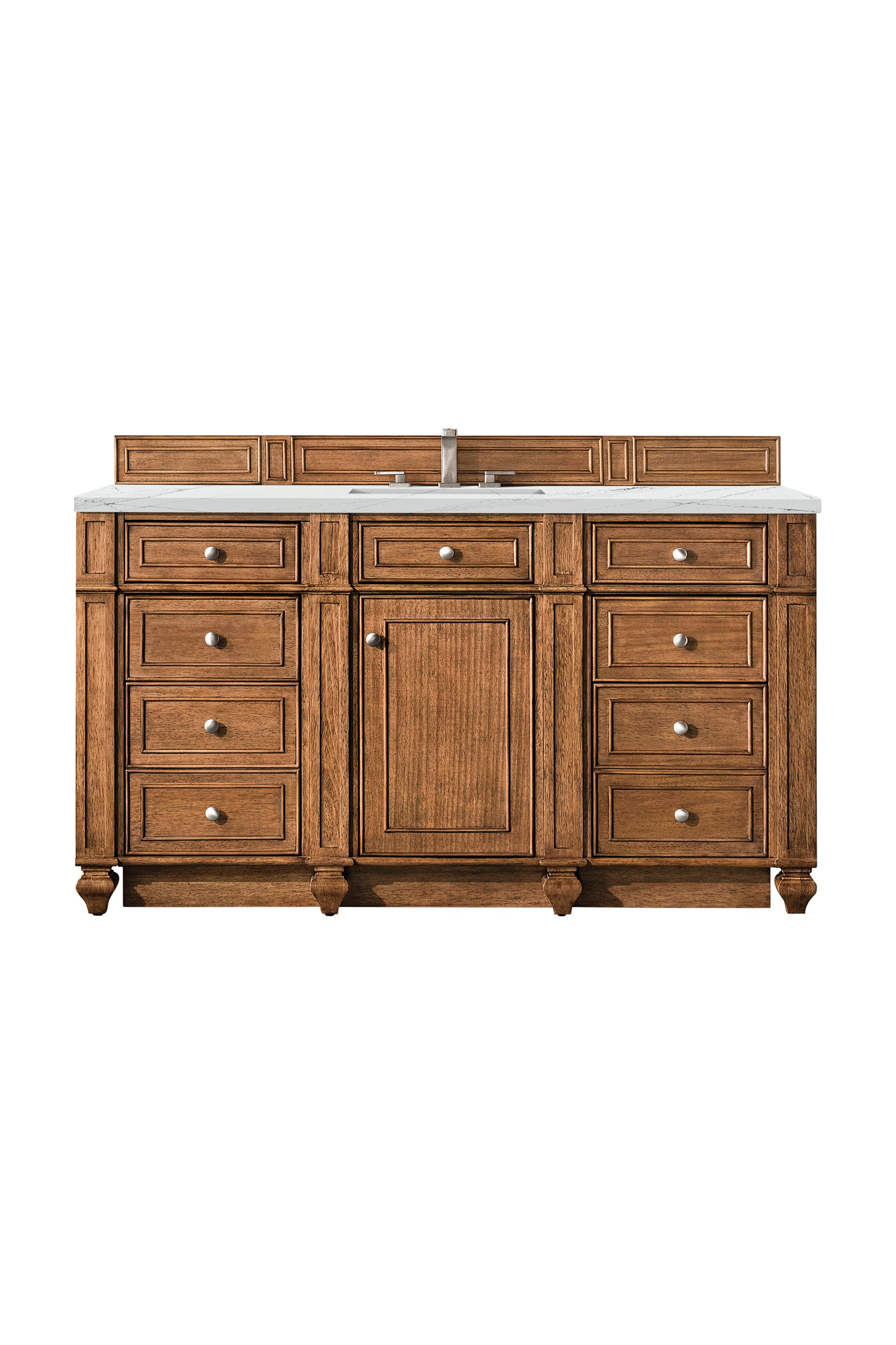 Renovate for Less Atlanta Bristol 60" Single Vanity, Saddle Brown w/ 3 CM Ethereal Noctis Silestone Top w/FreePower Wireless Charger