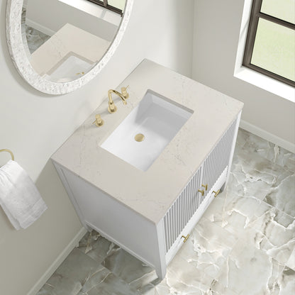 Renovate for Less Atlanta Myrrin 30" Single Vanity, Bright White w/ 3 CM Siberian Silestone Top