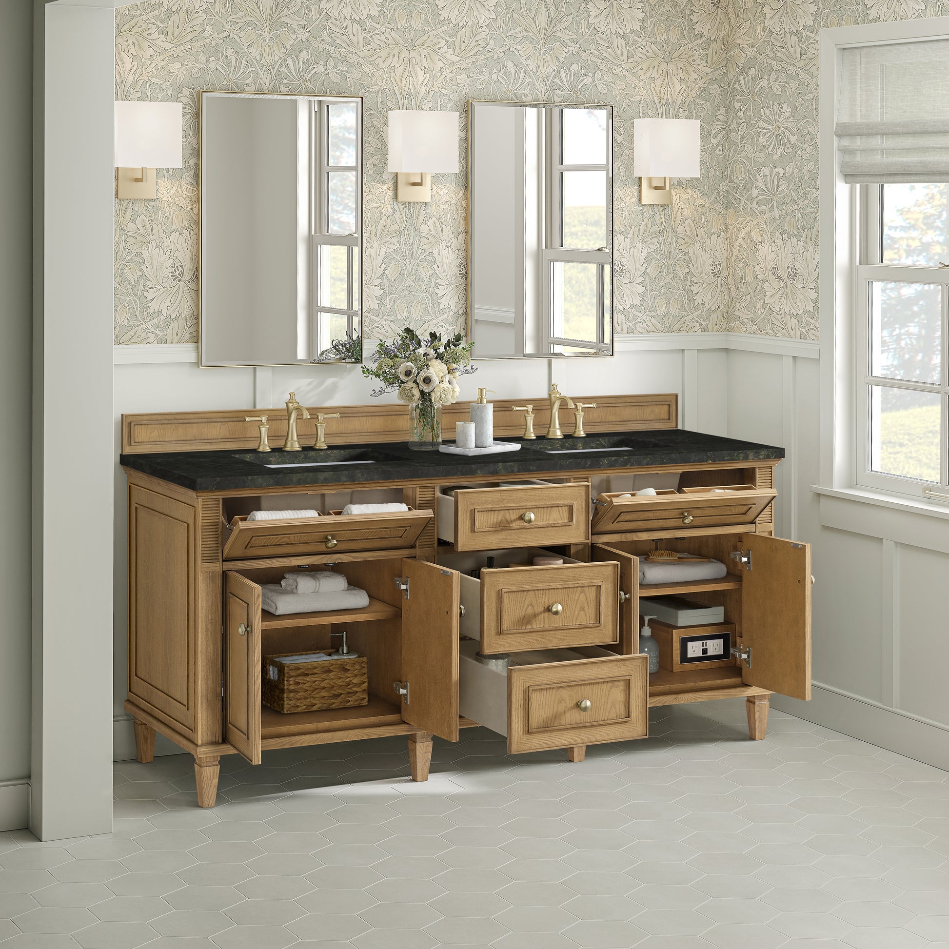 Renovate for Less Atlanta Lorelai 72" Double Vanity, Light Natural Oak, w/ 3 CM Phantome Eclos Top
