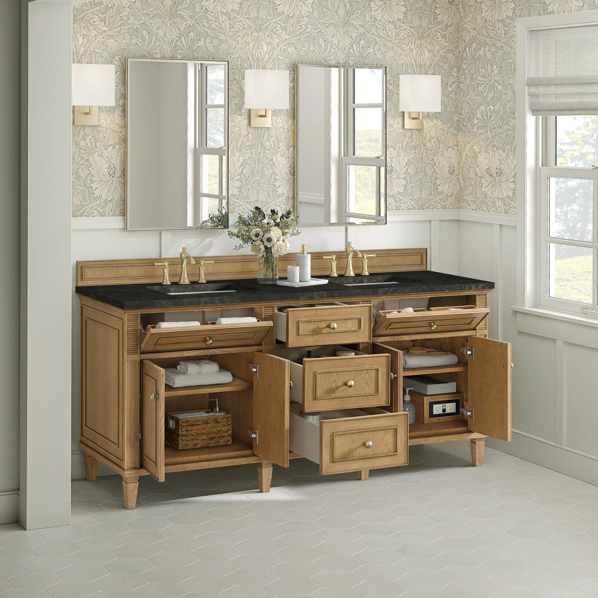 Lorelai 72" Double Vanity, Light Natural Oak, w/ 3 CM Phantome Eclos Top