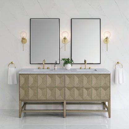 Renovate for Less Atlanta Emmeline 72" Double Vanity, Pebble Oak w/ 3 CM Carrara Marble Top