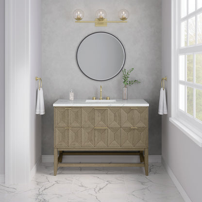 Renovate for Less Atlanta Emmeline 48" Single Vanity, Pebble Oak w/ 3 CM Ethereal Noctis Silestone Top w/ FreePower Wireless Charger