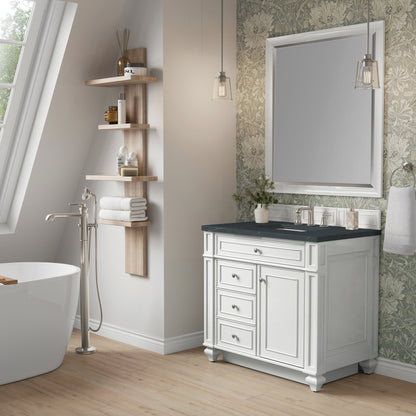 Renovate for Less Atlanta Bristol 36" Single Vanity, Bright White w/ 3 CM Charcoal Soapstone Silestone Top