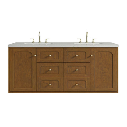 Renovate for Less Atlanta Laurent 60" Double Vanity, Honey Oak w/ 3 CM Lime Delight Silestone Top