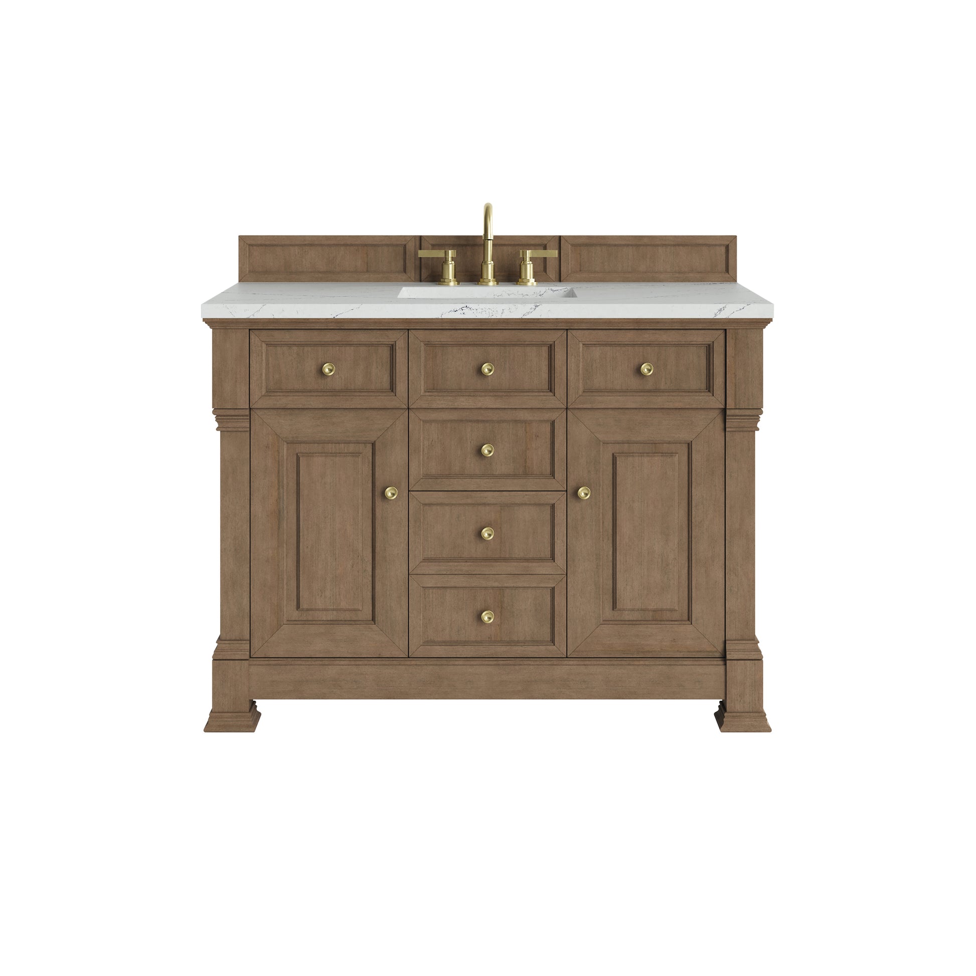 Renovate for Less Atlanta Brookfield 48" Single Vanity, Pecan w/ 3 CM Ethereal Noctis Silestone Top