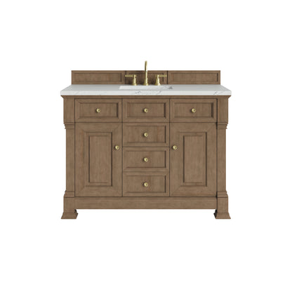 Renovate for Less Atlanta Brookfield 48" Single Vanity, Pecan w/ 3 CM Ethereal Noctis Silestone Top