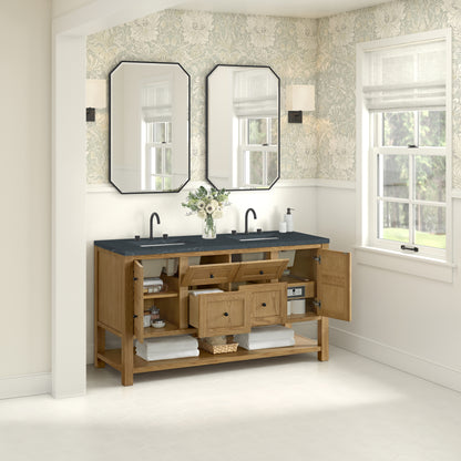 Renovate for Less Atlanta Breckenridge 60" Double Vanity, Light Natural Oak, w/ 3 CM Charcoal Soapstone Quartz Top