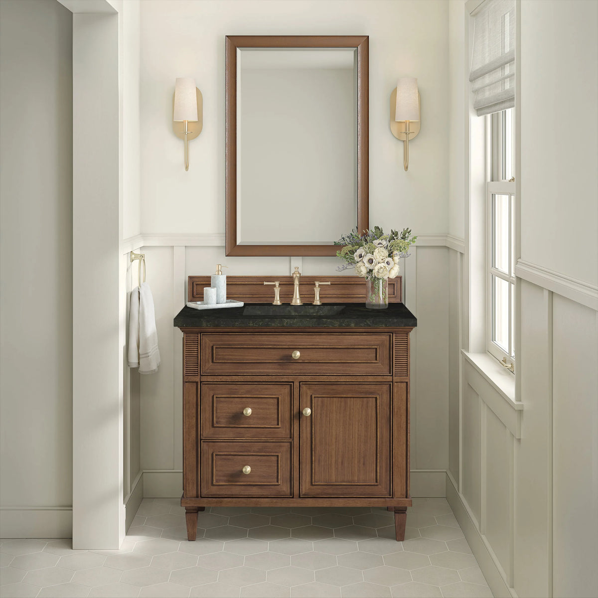 Lorelai 36" Single Vanity, Mid-Century Walnut, w/ 3 CM Phantome Eclos Top