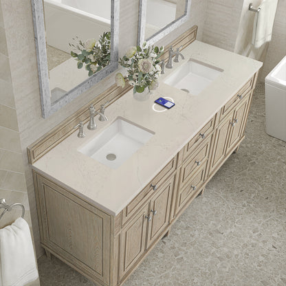 Renovate for Less Atlanta Lorelai 72" Double Vanity, Whitewashed Oak, w/ 3 CM Siberian Silestone Top w/FreePower Wireless Charger
