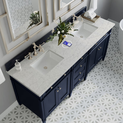 Renovate for Less Atlanta Brittany 72" Double Vanity, Victory Blue w/ 3 CM Eternal Jasmine Pearl Silestone Top w/FreePower Wireless Charger