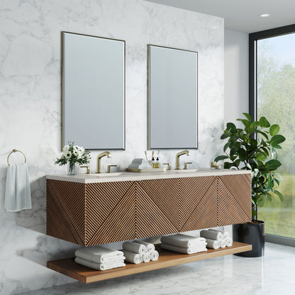 Renovate for Less Atlanta Marcello 72" Double Vanity, Chestnut, w/ 3 CM Siberian Silestone Top w/FreePower Wireless Charger