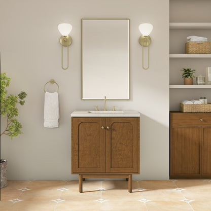 Renovate for Less Atlanta Laurent 30" Single Vanity, Honey Oak w/ 3 CM Siberian Silestone Top