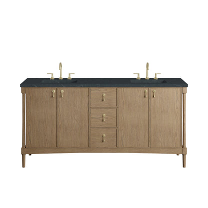 Renovate for Less Atlanta Kinnsden 72" Double Vanity, Weathered Oak w/ 3 CM Charcoal Soapstone Silestone Top