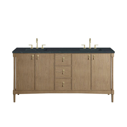 Kinnsden 72" Double Vanity, Weathered Oak w/ 3 CM Charcoal Soapstone Silestone Top