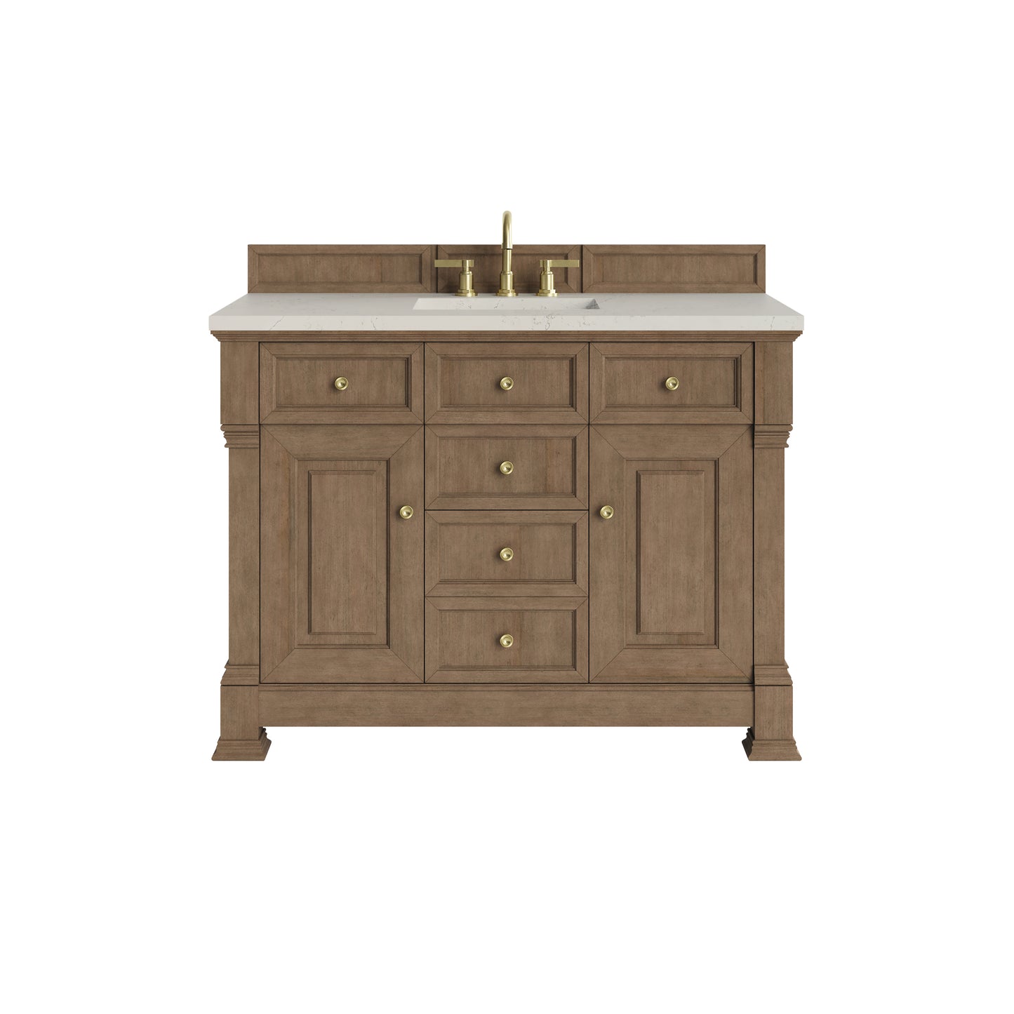 Renovate for Less Atlanta Brookfield 48" Single Vanity, Pecan, w/ 3 CM Siberian Silestone Top w/FreePower Wireless Charger