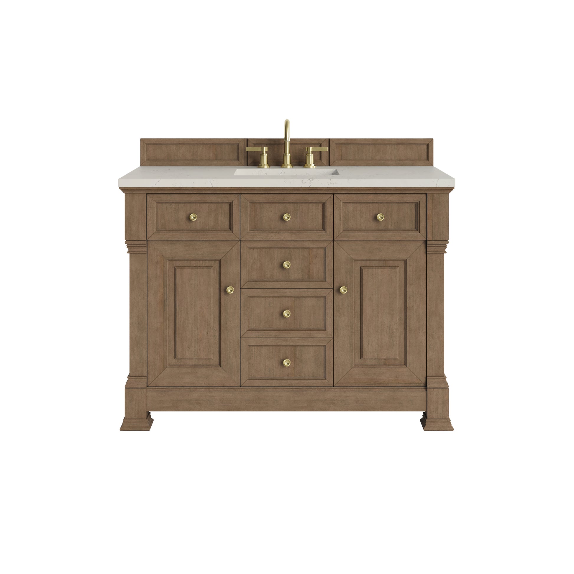Renovate for Less Atlanta Brookfield 48" Single Vanity, Pecan, w/ 3 CM Siberian Silestone Top w/FreePower Wireless Charger