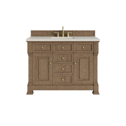 Renovate for Less Atlanta Brookfield 48" Single Vanity, Pecan, w/ 3 CM Siberian Silestone Top w/FreePower Wireless Charger