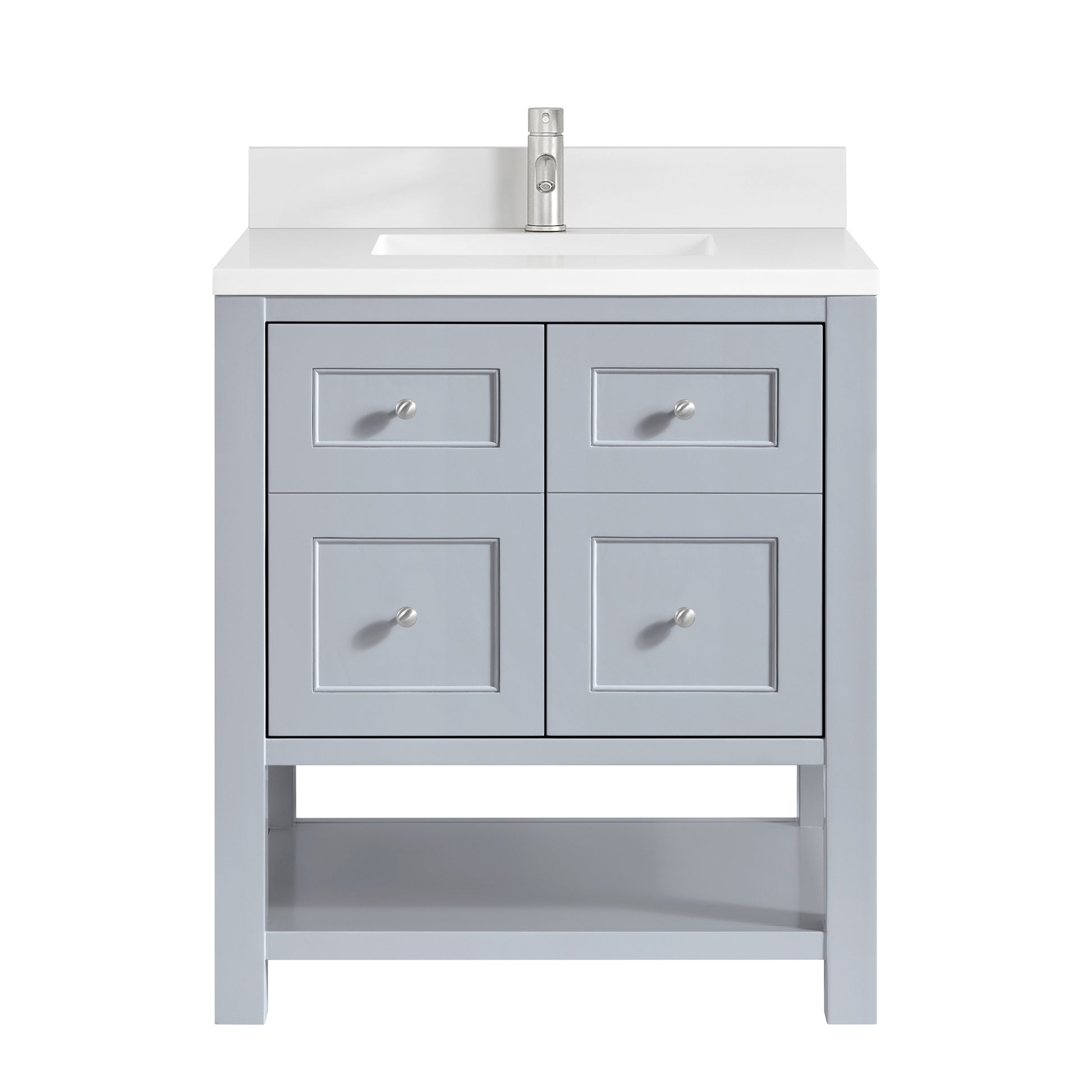 Renovate for Less Atlanta Breckenridge 30" Single Vanity, Serenity Blue, w/ Single Hole 3 CM White Zeus Quartz Top & Backsplash