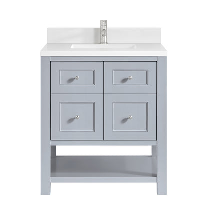 Renovate for Less Atlanta Breckenridge 30" Single Vanity, Serenity Blue, w/ Single Hole 3 CM White Zeus Quartz Top & Backsplash