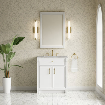 Renovate for Less Atlanta Bellshire 30" Single Vanity, Bright White w/ 3 CM Victorian Silver Silestone Top