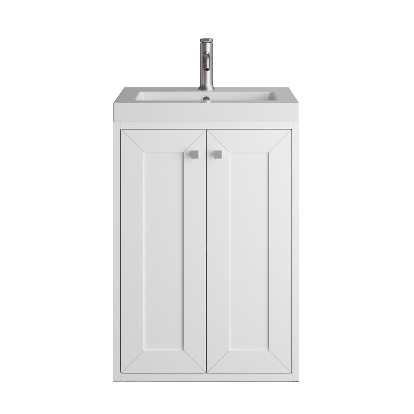 Renovate for Less Atlanta Chianti 20" Single Vanity, Glossy White, Brushed Nickel, w/ White Glossy Composite Stone Top