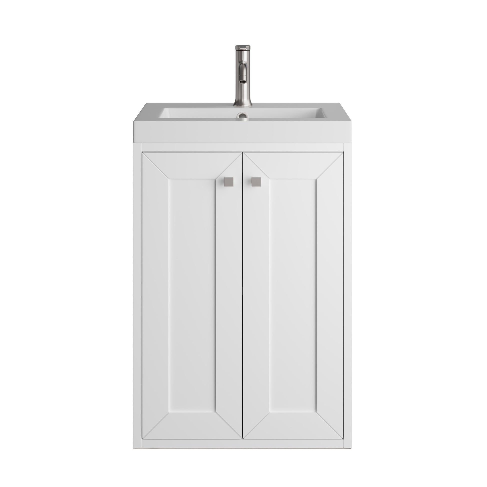 Renovate for Less Atlanta Chianti 20" Single Vanity, Glossy White, Brushed Nickel, w/ White Glossy Composite Stone Top