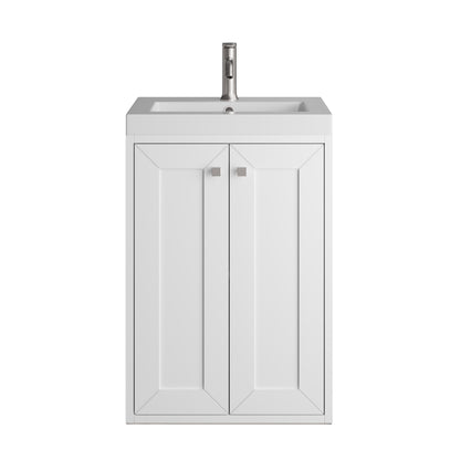 Renovate for Less Atlanta Chianti 20" Single Vanity, Glossy White, Brushed Nickel, w/ White Glossy Composite Stone Top