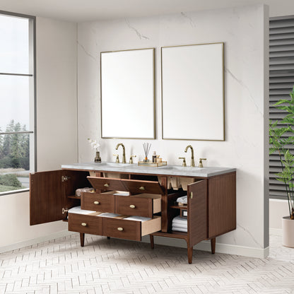 Renovate for Less Atlanta Amberly 72" Double Vanity, Mid-Century Walnut w/ 3 CM Victorian Silver Top