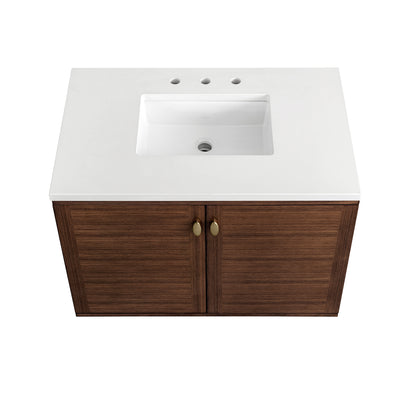 Renovate for Less Atlanta Amberly 36" Single Vanity, Mid-Century Walnut w/ 3 CM White Zeus Top