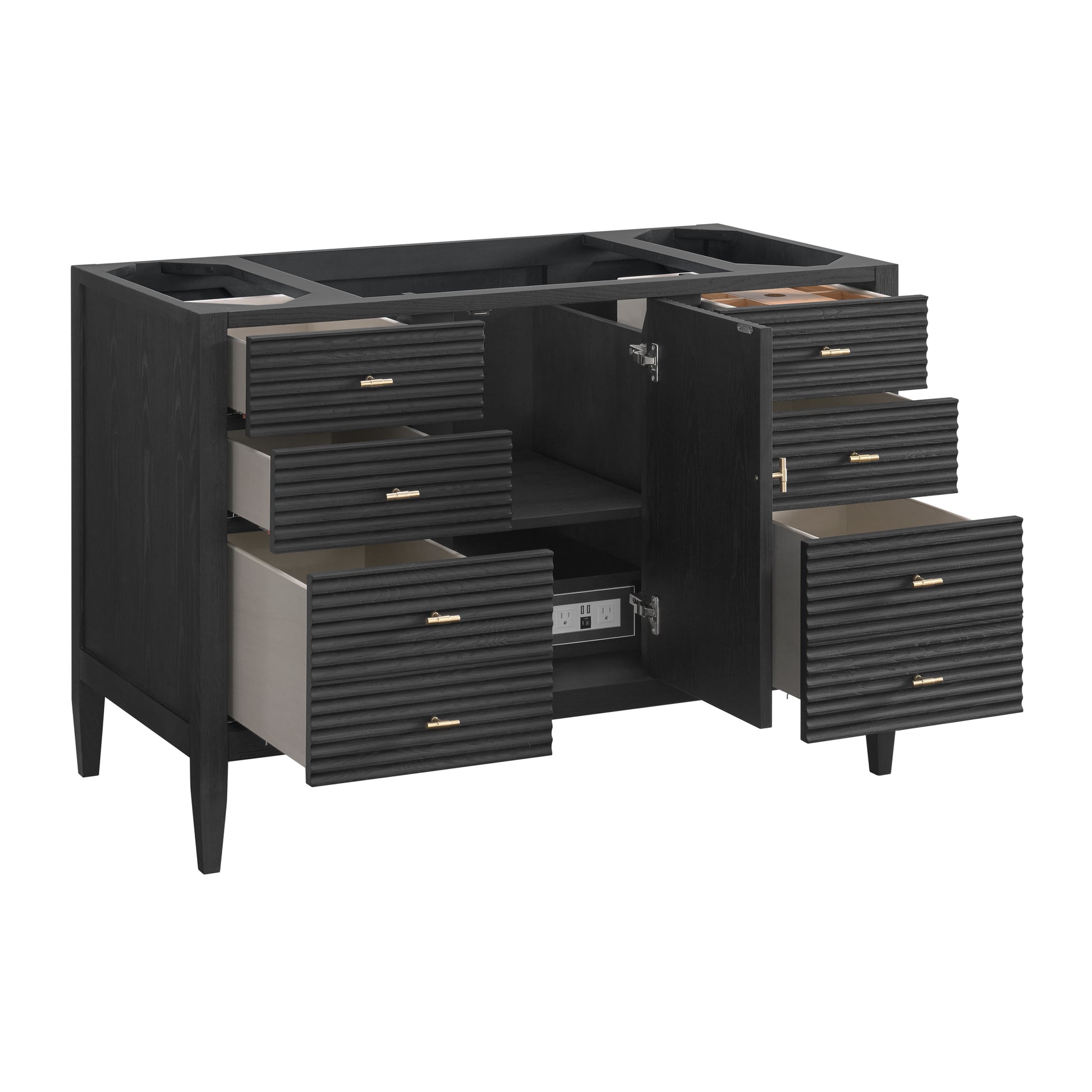 Renovate for Less Atlanta Myrrin 48" Single Vanity, Carbon Oak, w/ 3 CM Phantome Eclos Top