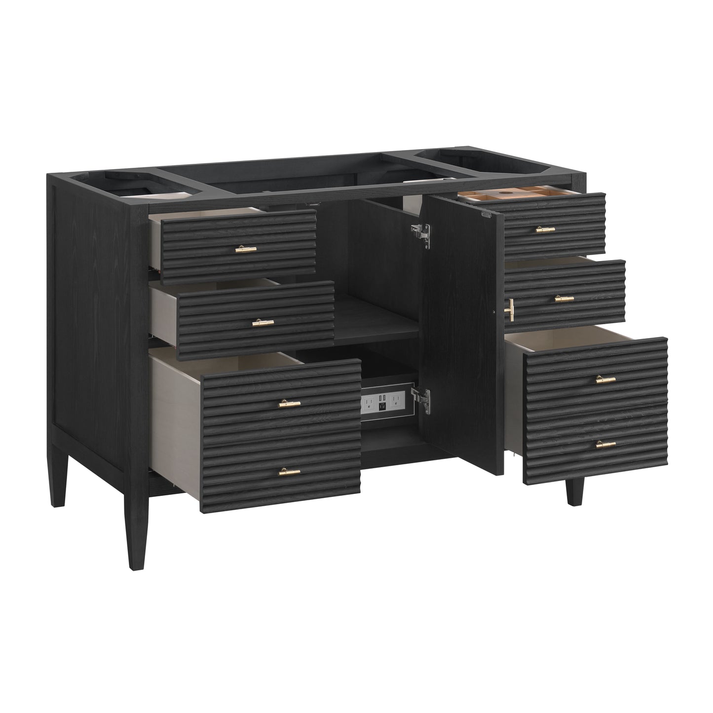 Renovate for Less Atlanta Myrrin 48" Single Vanity, Carbon Oak w/ 3 CM Charcoal Soapstone Silestone Top