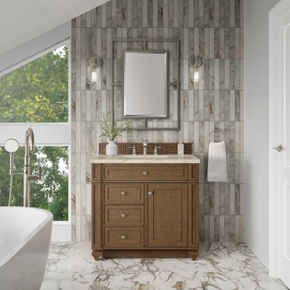 Renovate for Less Atlanta Bristol 36" Single Vanity, Saddle Brown, w/ 3 CM Tajnar Eclos Top