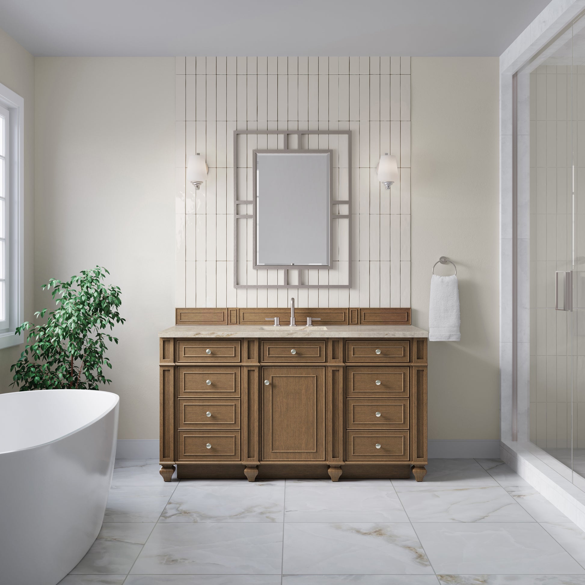 Renovate for Less Atlanta Bristol 60" Single Vanity, Saddle Brown, w/ 3 CM Tajnar Eclos Top