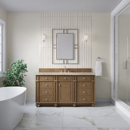 Renovate for Less Atlanta Bristol 60" Single Vanity, Saddle Brown, w/ 3 CM Tajnar Eclos Top