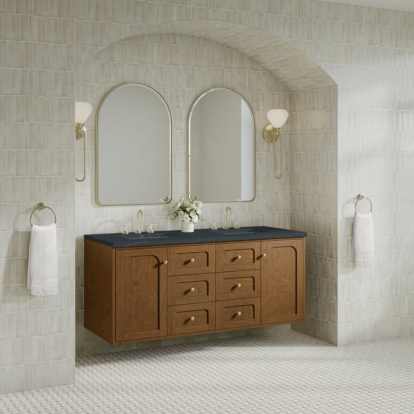Renovate for Less Atlanta Laurent 60" Double Vanity, Honey Oak w/ 3 CM Charcoal Soapstone Silestone Top