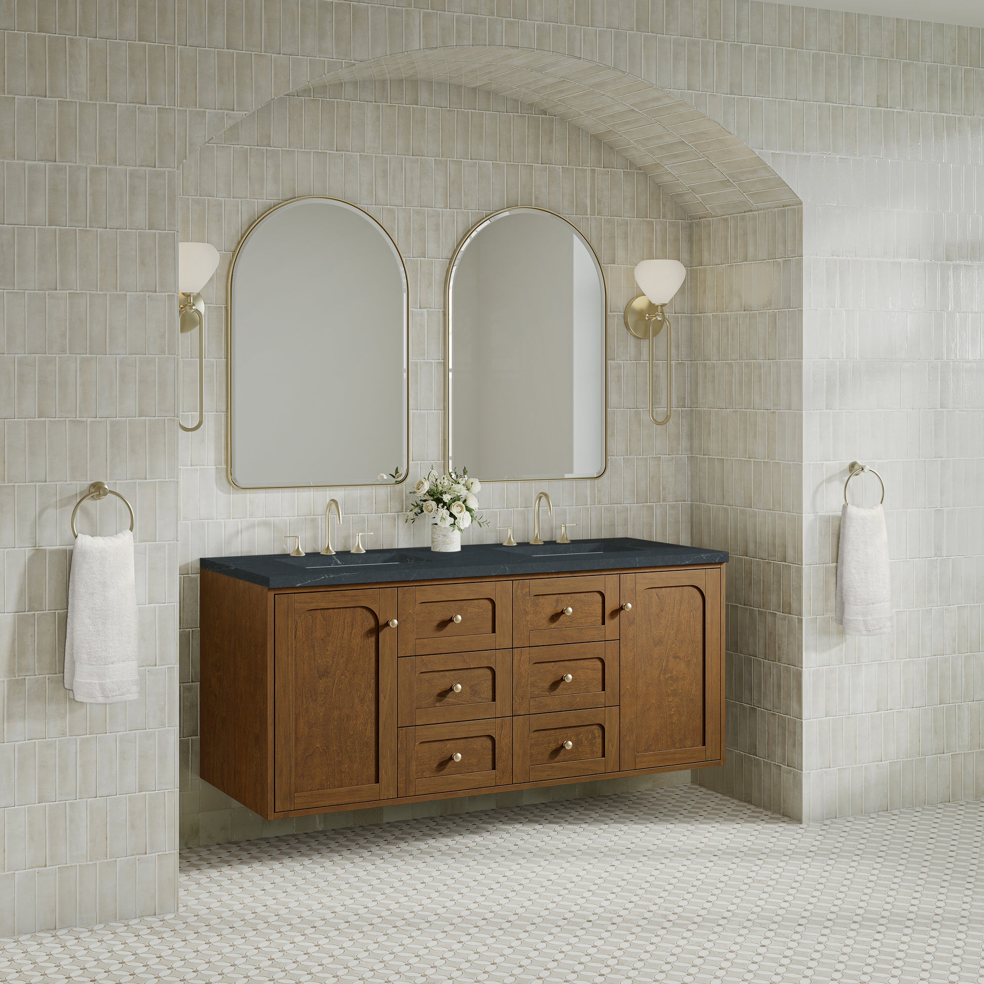 Renovate for Less Atlanta Laurent 60" Double Vanity, Honey Oak w/ 3 CM Charcoal Soapstone Silestone Top