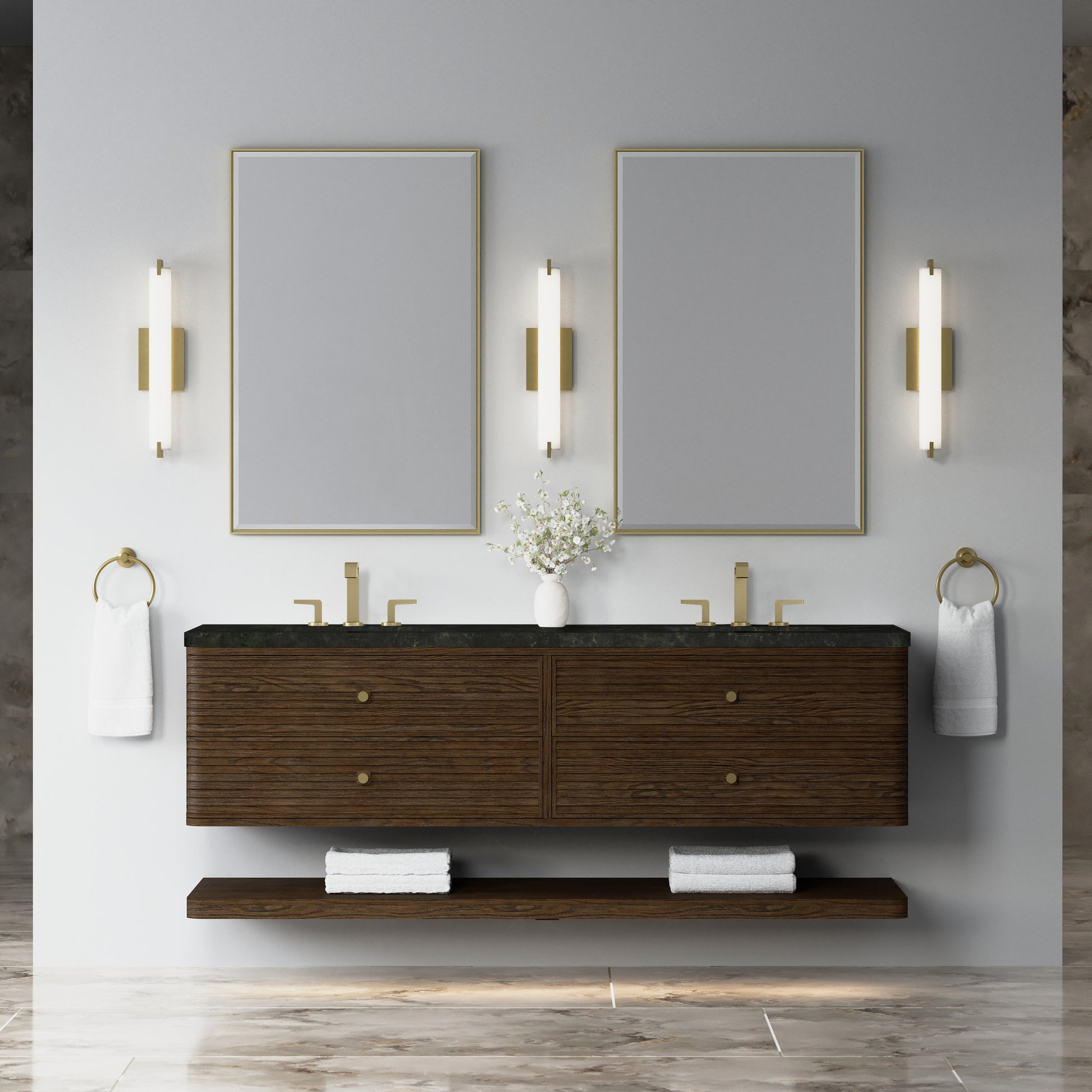 Renovate for Less Atlanta Allamari 72" Double Vanity, Sable w/ 3 CM Phantome Eclos Top