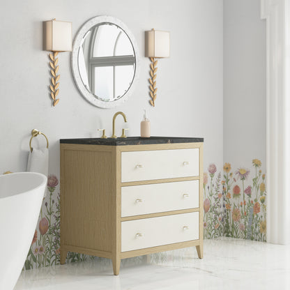 Renovate for Less Atlanta Celeste 36" Single Vanity, Sunwashed Oak with Embossed Shagreen w/ 3 CM Parisien Bleu Silestone Top