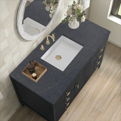 Renovate for Less Atlanta Myrrin 48" Single Vanity, Carbon Oak w/ 3 CM Charcoal Soapstone Silestone Top