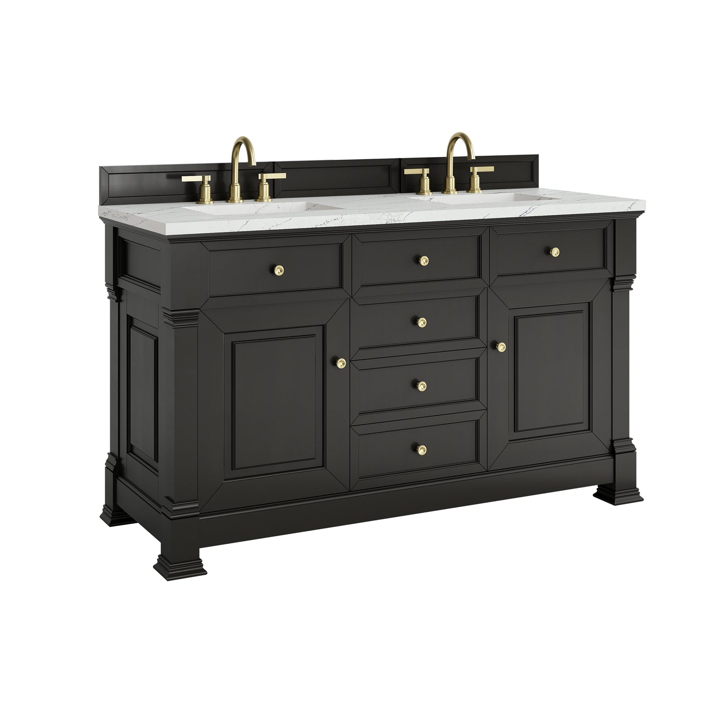 Renovate for Less Atlanta Brookfield 60" Double Vanity, Black Onyx w/ 3 CM Ethereal Noctis Silestone Top w/FreePower Wireless Charger