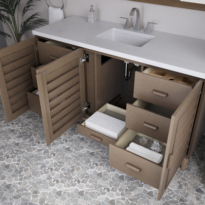 Renovate for Less Atlanta Portland 60" Single Vanity Whitewashed Walnut w/ 3 CM White Zeus Silestone Top